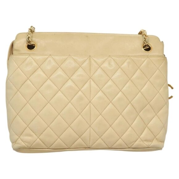 CHANEL Matelasse Chain Shoulder Bag Lamb Skin Beige Gold CC Auth bs27415 - Picture 2 of 16